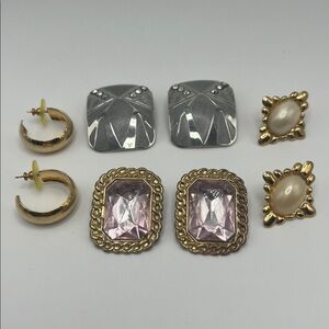 Bundle 4 pairs Vintage Costume Jewelry Post Back Earrings Grandmacore Gold tone